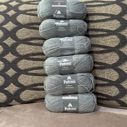 Lot Of 6 Patons Glam Stripes yarn sparkly Metallic Gray 09044 