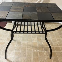 Iron Table With Slate Table Top And Two Stools