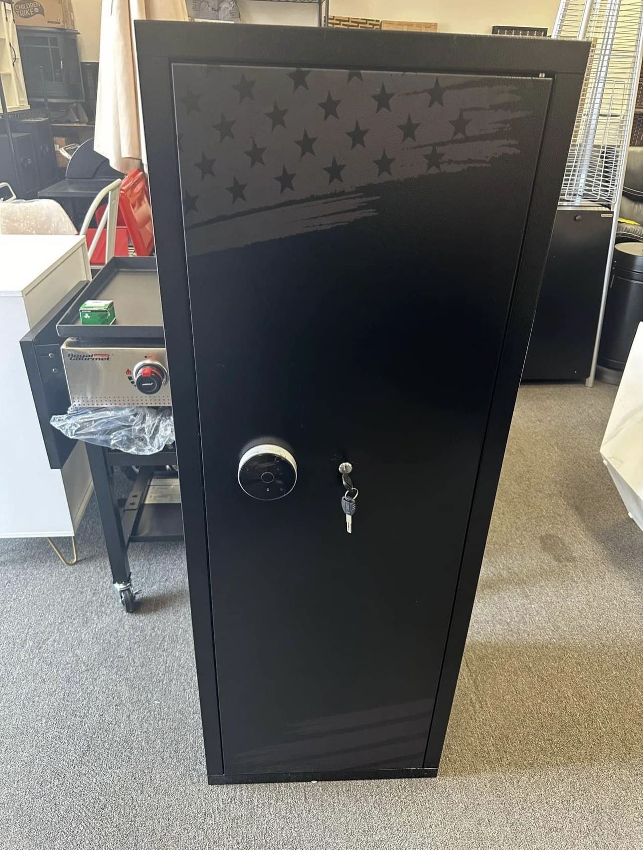 Large Safe Box, Fingerprint Metal Safe Cabinet with 3 Adjustable Shelves,Flag Design