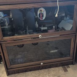 Solid Wood Storage Cabinet / Sideboard with Sliding Glass Doors
