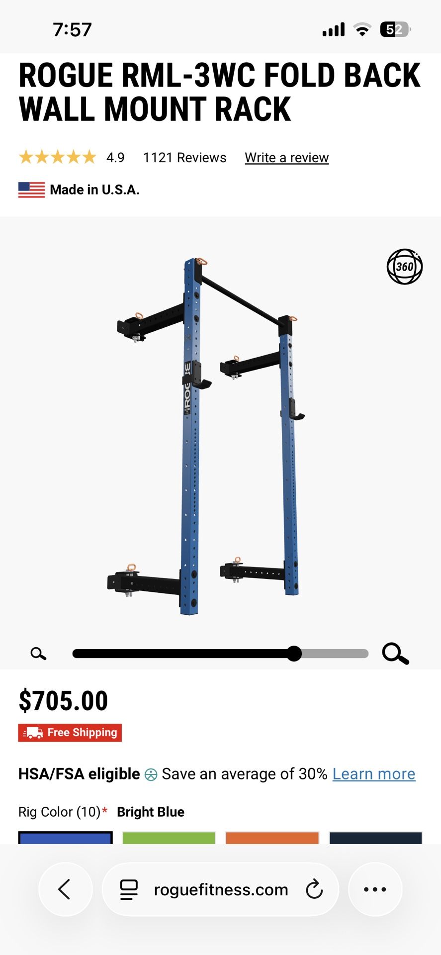 Rogue RML-3WC Fold Back Wall Mount Rack