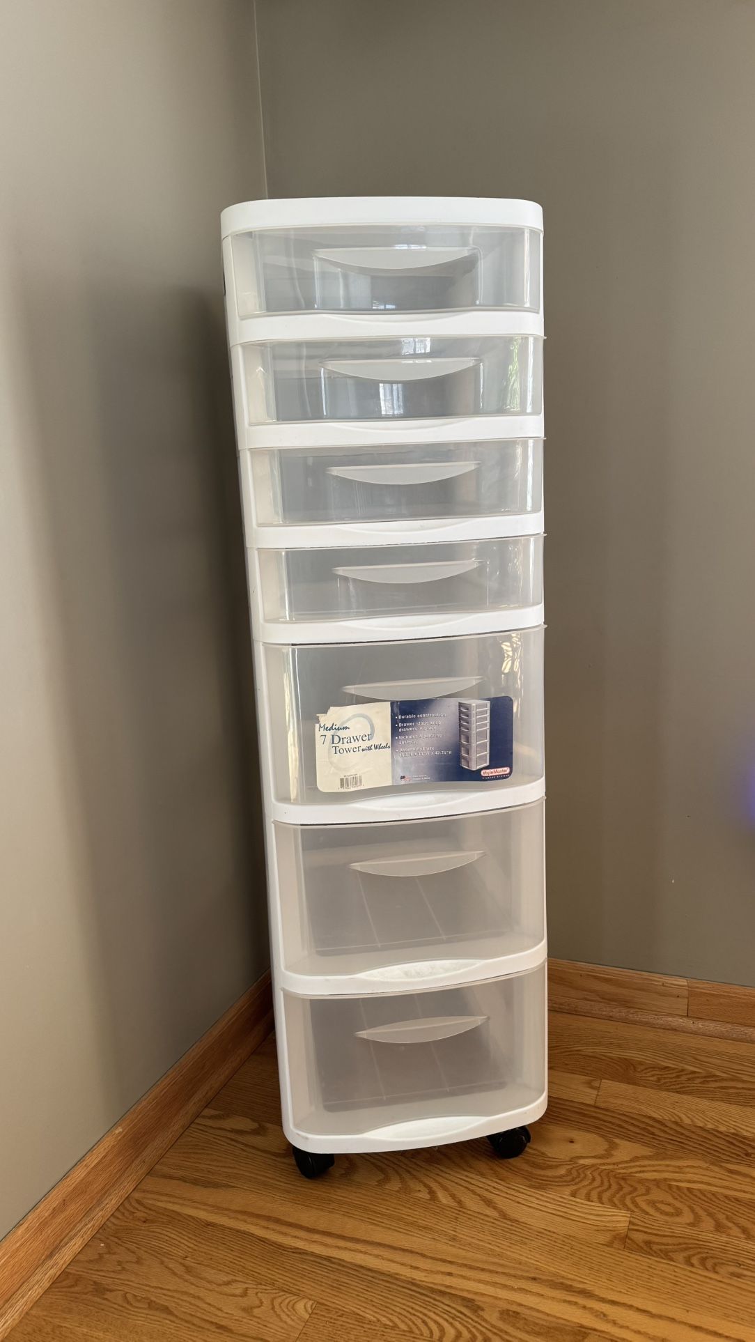 Storage system 7 Drawer Tower With Wheels 15.5”L-13”W-42.75”H