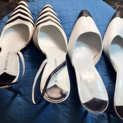 2 Pairs Of Ralph Lauren Black & White Leather Mules Size  8.5