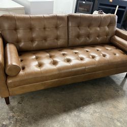 Genuine Leather Modern Tufted Sofa 