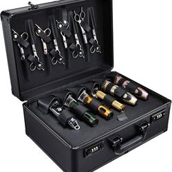 Barber Accessories Case, Profesional Barbers Briefcase Tool Case, Barber Cases for Clippers and Supplies, Hair Scissors Clippers Trimmer Organizer, Ba