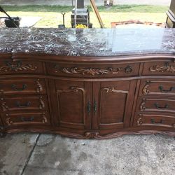 Marble Top Dresser With Mirror & Armorie
