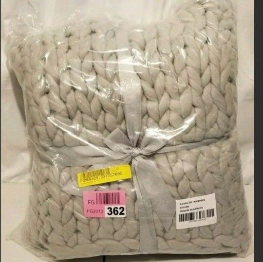 Maysville gray Knitted Throw 50” X 60” Brand New