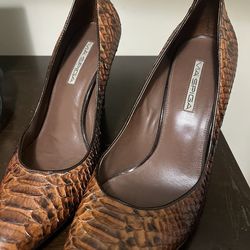 🐍 Via Spiga Brown Snake Embossed Leather Pumps | Designer Heels