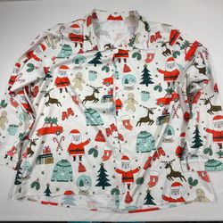 Christmas Themed Long Sleeve Button-Up Shirt 4XL