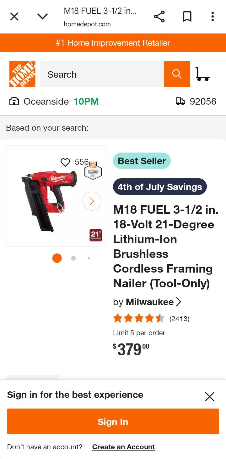 Milwaukee M18 21° Framing Nailer