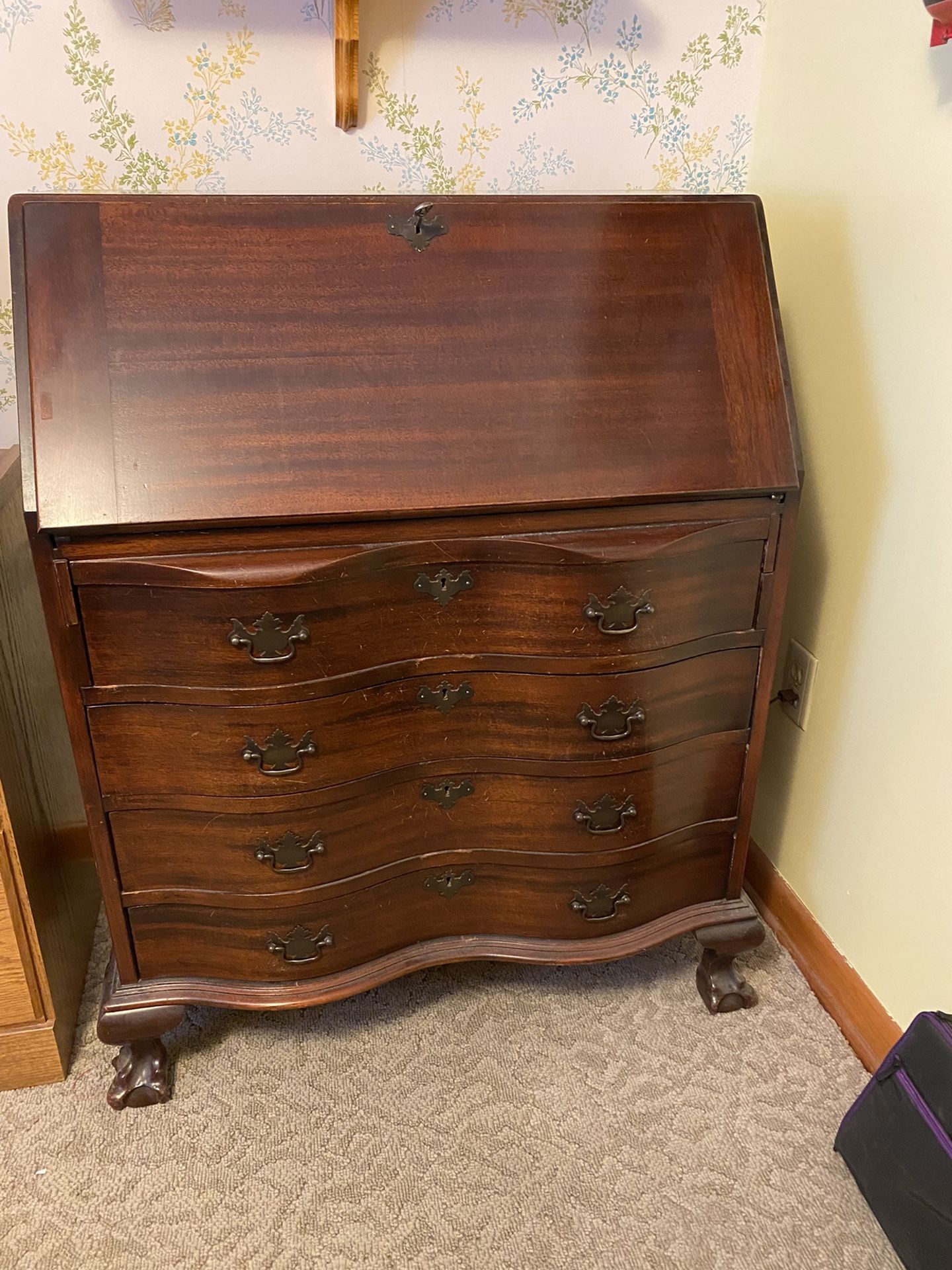 Antique Drop Down Desk  Mahogany Wood