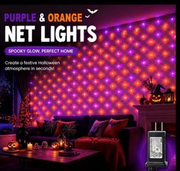 🎃 200 LED Halloween Net Lights – Purple & Orange Mesh String Lights, 9.8 x 6.6FT, 8 Modes, Timer, Waterproof Outdoor Decorations for Bushes & Fences