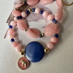 Rose Ágata Bracelet With A Gold Filled Elephant Pendant 