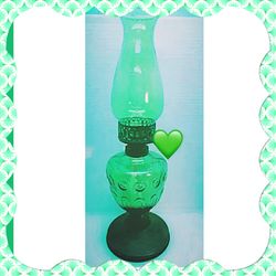 Antique Green Glass Oil Lamp