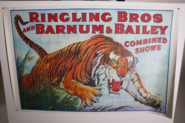 Vintage 1970s Ringling Bros Circus Poster Charging Tiger Museum Reprint P-27 24x36