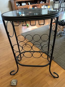 Metal Wine Rack Side Table with Glass Top