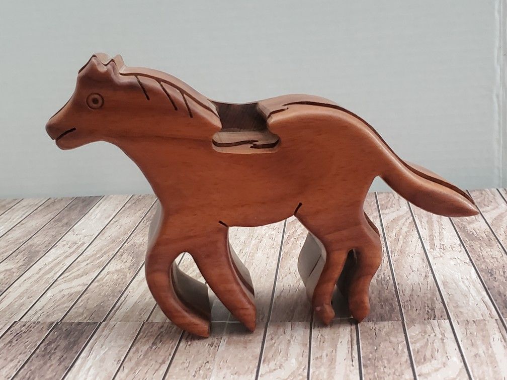 Wooden Horse Puzzle Trinket Box