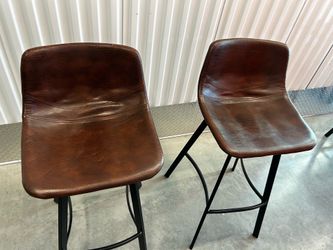 Pair of Brown Faux Leather Bar Stools