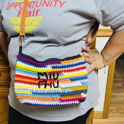 Luxury Crochet rainbow tote Handmade Crochet Clutch Purse bag crossbody zipper Miu miu inspired
