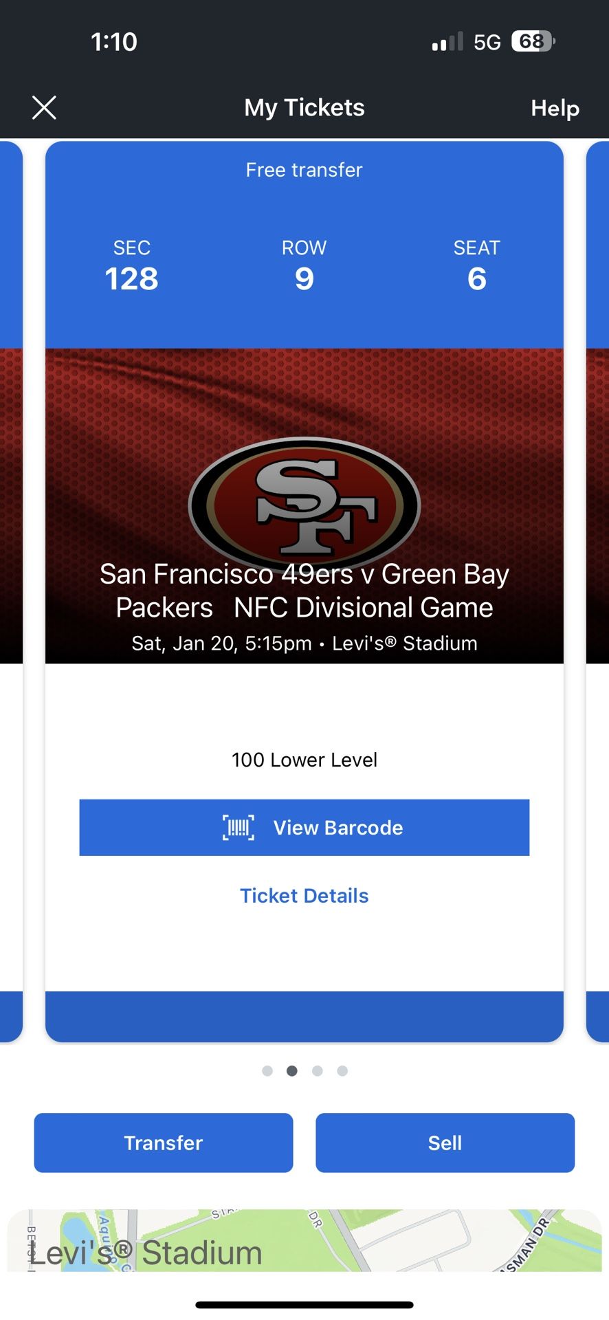 49er Vs Packers Row 128 Seats 5-8