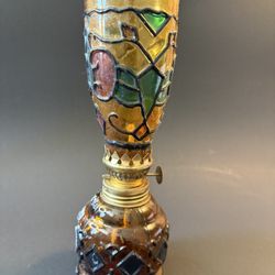 Vintage Sail Boat Brand Amber Stained Glass Oil Lamp 8.5" Hong Kong Retro 1960s