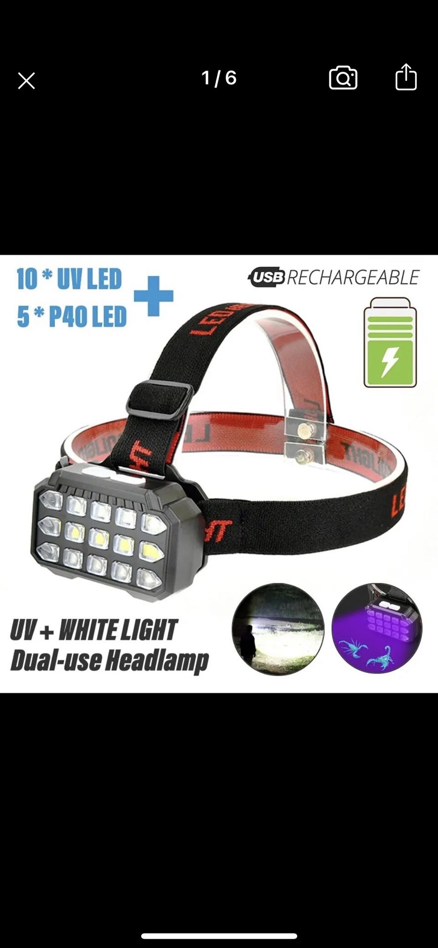 UV+White Light Dual-use LED Headlamp Fishing Headlight
