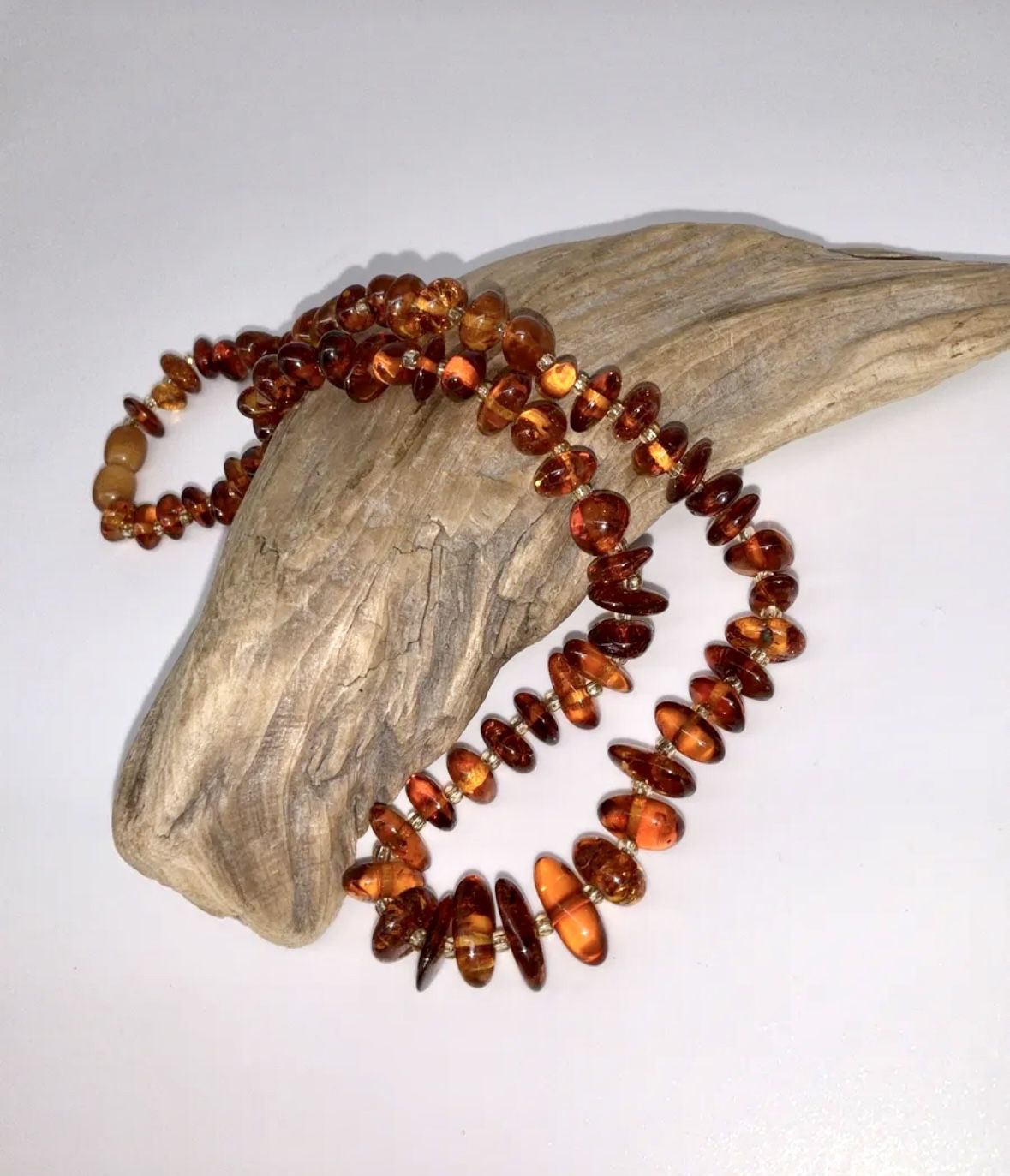 Vintage Amber Polished Nugget Beads Graduated 16 Inch Necklace