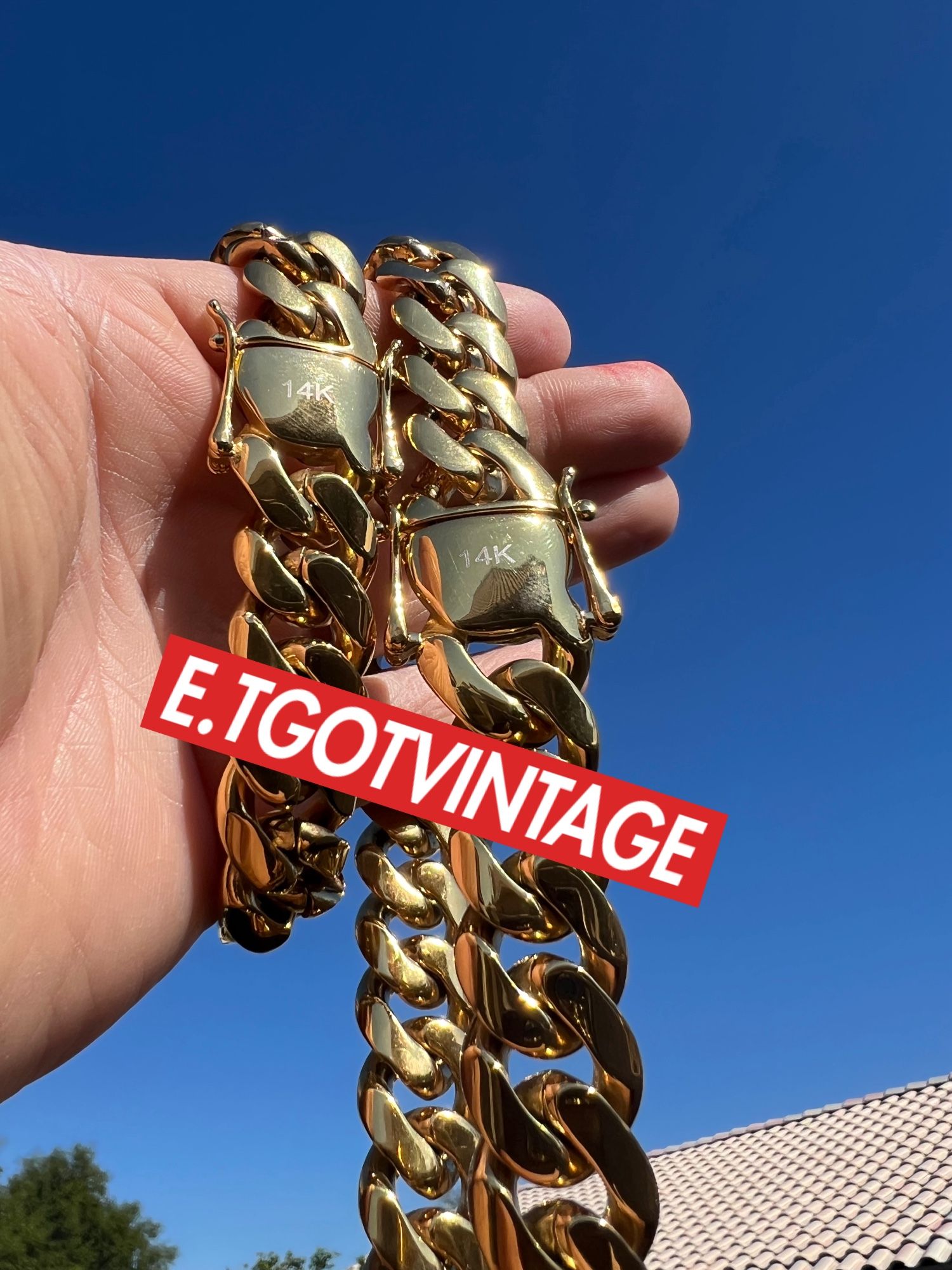 Cuban Link 14k Plated Gold Chain And Bracelet 