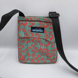 Kavu Green & Orange Poppy Bold Blooms Floral Crossbody Purse Canvas Bag