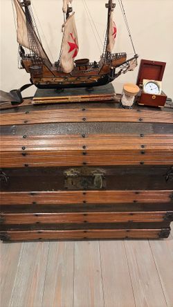 Antique lot trunk sailing ship etc