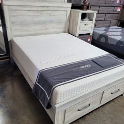 Queen Storage Bed with 2 Drawers, Whitewash Color, SKU#10B331Q2ST