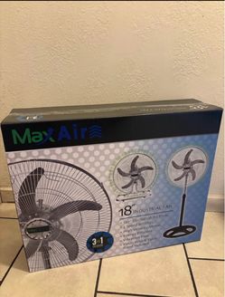 18" 3-in-1 Industrial Fan Pedestal Oscillating Metal Rotating Cooling Fan