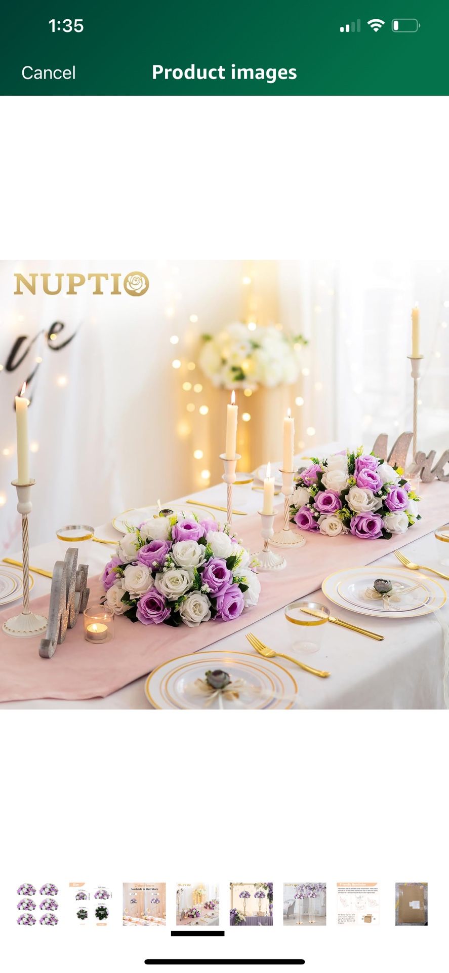 NUPTIO Large Artificial Flower Centerpieces - 6 Pcs 13.8in Diameter Lilac & White Fake Flowers Roses Balls - Silk Faux Rose Arrangement for Tables Wed