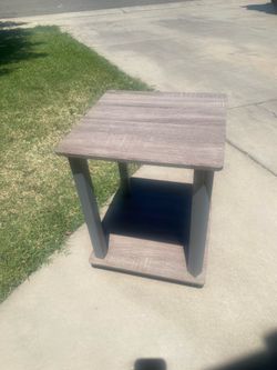 Gray square table 15.5x15.5 and 20 inches tall