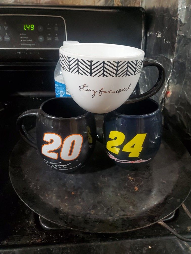 Nascar Collection Coffee Mugs And A White Beautiful