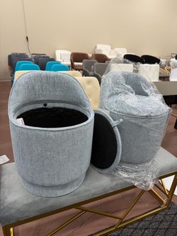 Swivel Vanity Stool Light Blue Fabric