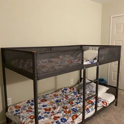 Bunk bed frame, dark gray, Twin and two mattresses