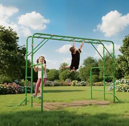 Outdoor Monkey Bars for Kids, Steel Monkey Bar for Backyard, with Climbing and Gymnastics Bar,Free-Standing Playset for Children Age 3-12,Compact for 