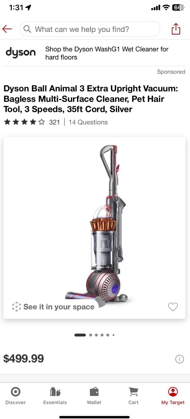 Dyson Ball Animal 3 Extra Upright Vacuum: Bagless Multi-Surface Cleaner, Pet Hair Tool, 3 Speeds, 35ft Cord, Silver