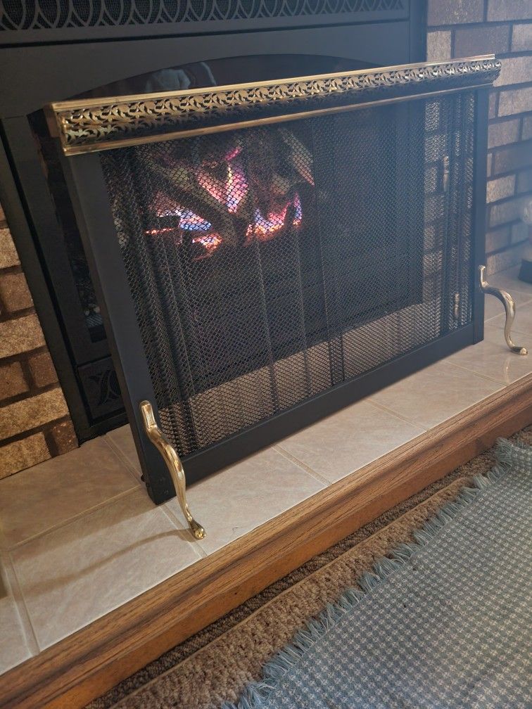 Wood Fireplace Brass Frame /Screen