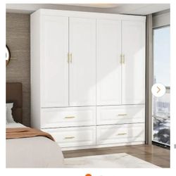 63 In. 4-Door Wardrobe With Drawers 