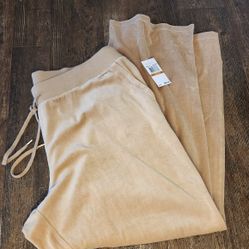 NEW Michael Kors Velour Draw String Pants Wide Leg Soft Tan Women’s Size 3XL 