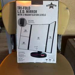 Tri-Fold L.E.D Mirror