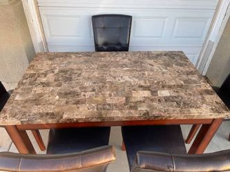 Large Marble Top Dinning Table with Five Chairs
