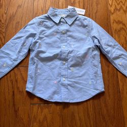 Janie And Jack Toddler Boy Shirt Size 3 Blue Easter Shirt With Eggs And Bunnies 