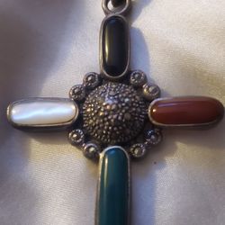 Vintage Sterling  3" Marcasite Cross Pendant 