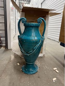 New Cyan Design French Blue Ceramic Urn Vase 22 Inch (Brand New)