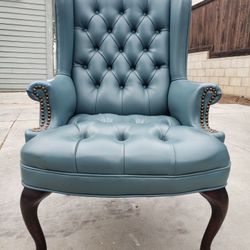 Vintage Tufted Teal Accent Chair 