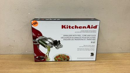KITCHEN AID STAND MIXER ATTACHMENT SPIRALIZER WITH PEEL, CORE AND SLICE.
