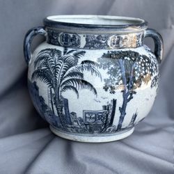 Blue and white ceramic cachet pot, Jardiere